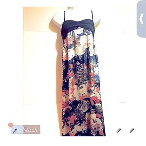 Size Small Floral Maxi Dress with Navy Bodice